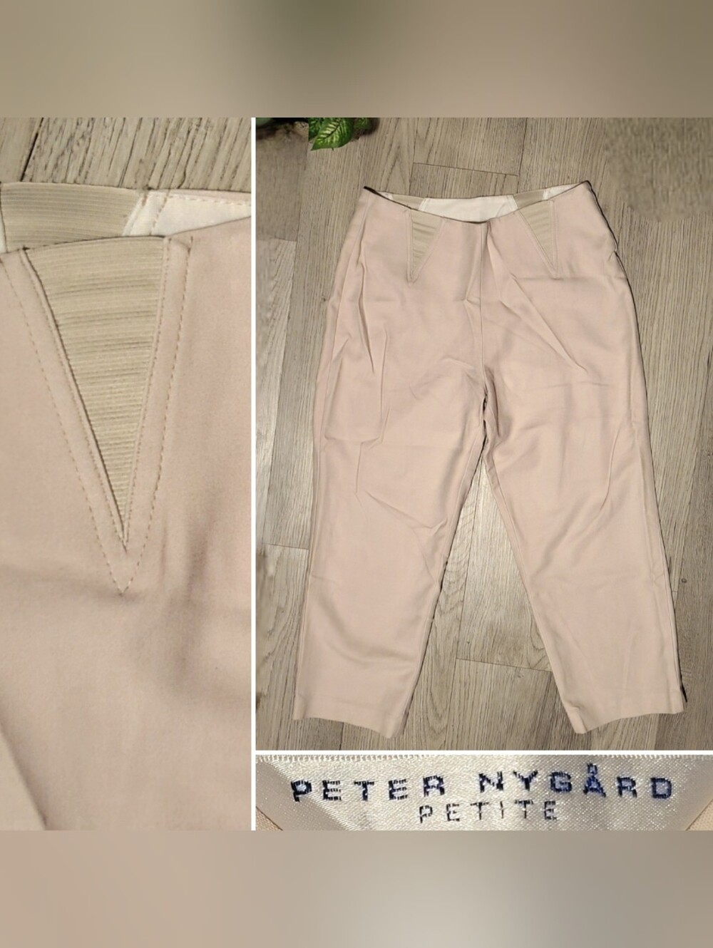Peter Nygård Petite Cream Pull-up V-Stretch Panel Cropped Trouser Pant, Women 6P